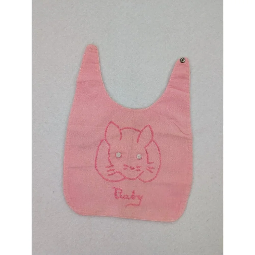 Vintage Baby Bib Pink Bunny Rabbit - Flaws